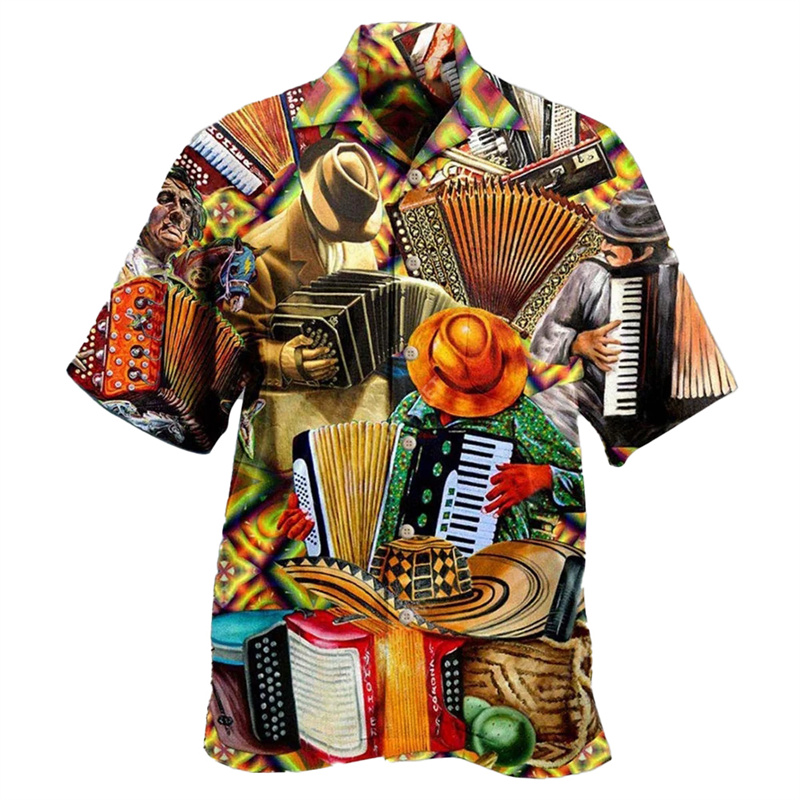Musical Instrument Hawaiian - Camisa havaiana de guitarra masculina, instrumento