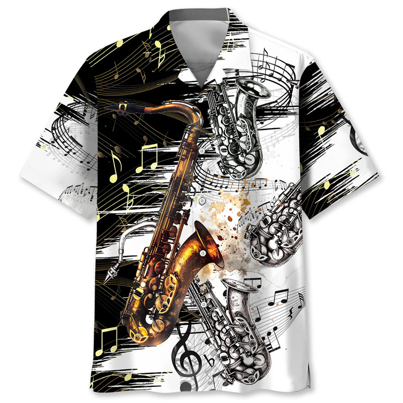 Musical Instrument Hawaiian - Saxofone tropical havaiano camisa verão impressão