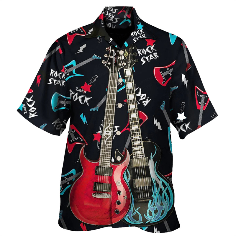 Camisa havaiana de guitarra ma - Musical Instrument Hawaiian avaliação e preço