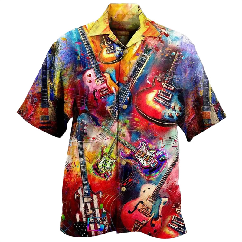 Camisa havaiana de guitarra ma - Musical Instrument Hawaiian avaliação e preço