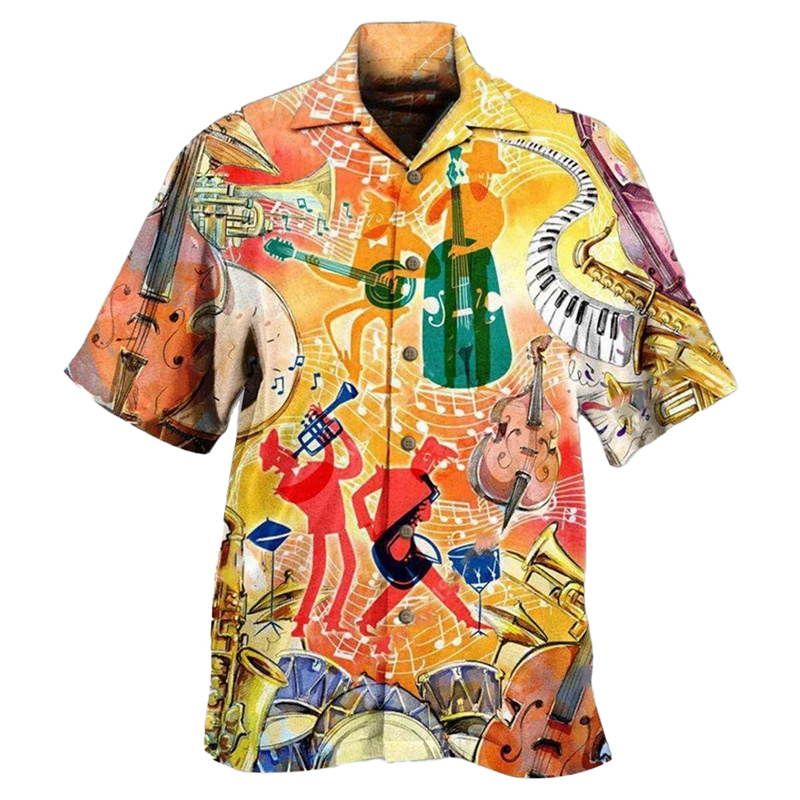 Camisa havaiana de guitarra ma - Musical Instrument Hawaiian avaliação e preço